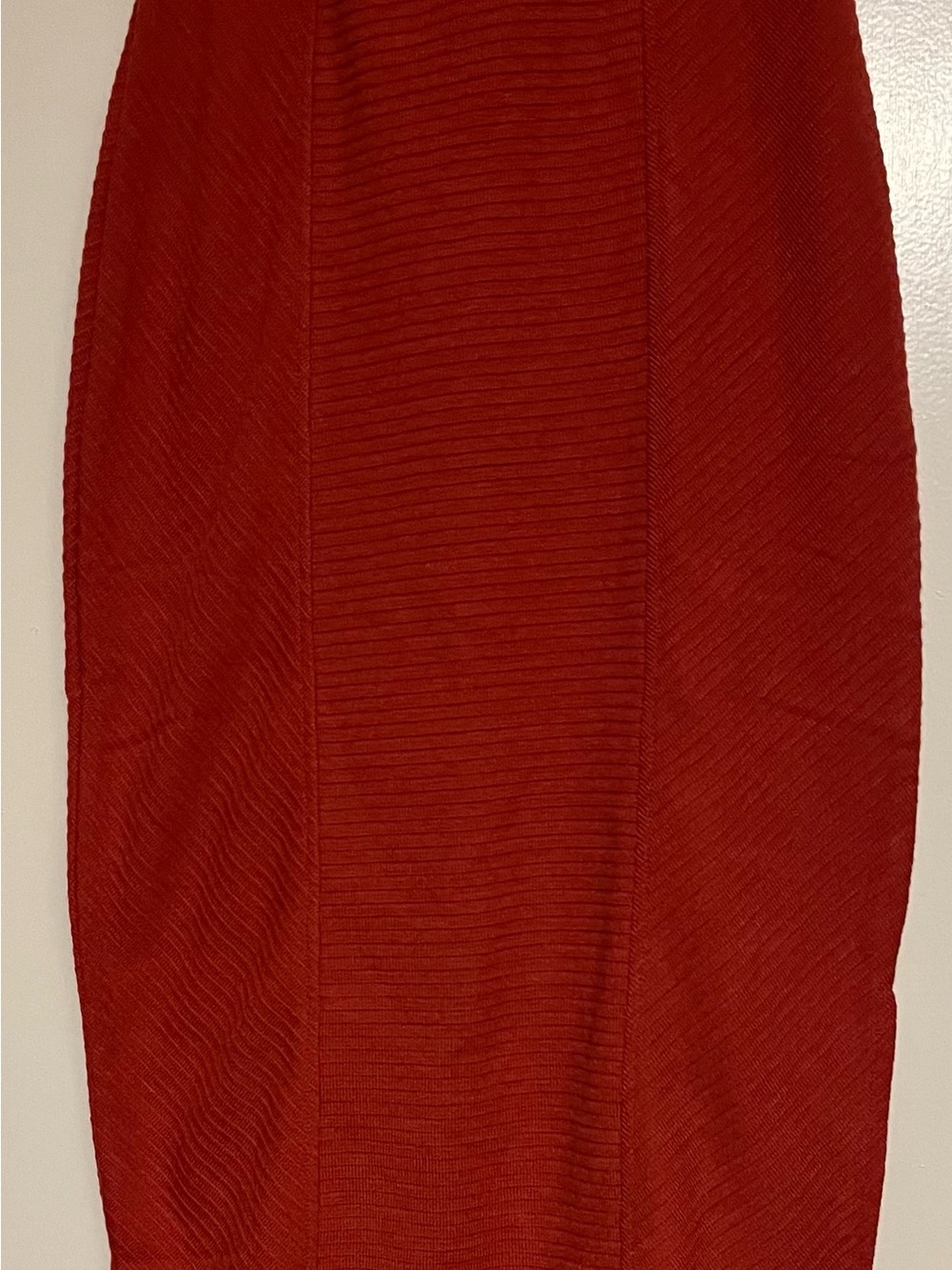 Fitted Red Ribbed Pencil Skirt